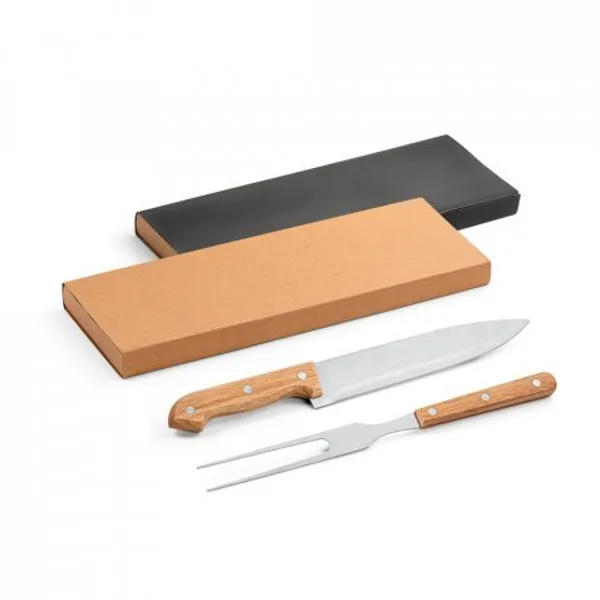 Kit churrasco em caixa kraft com 2 utensílios em aço inox e bambu (SP-94139) personalizado | D.JOB