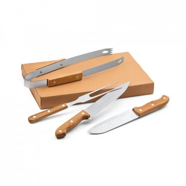 Kit churrasco em caixa kraft com 4 peças em aço inox e bambu (SP-94140) — foto 2 | D.JOB