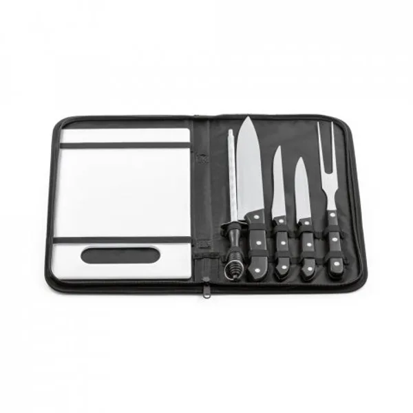 Kit churrasco em estojo de nylon 210D com tábua em PP e 5 utensílios em aço inox e PP (SP-94144) — foto 3 | D.JOB
