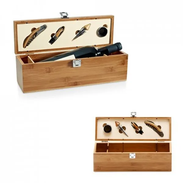 Conjunto para vinho em bambu, inox e ABS (SP-94189) personalizado | D.JOB