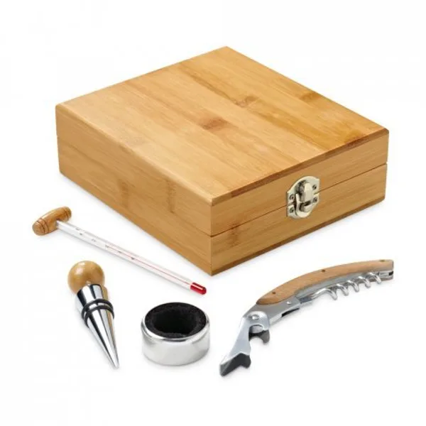 Conjunto para vinho em bambu, inox, vidro e ABS (SP-94190) personalizado | D.JOB