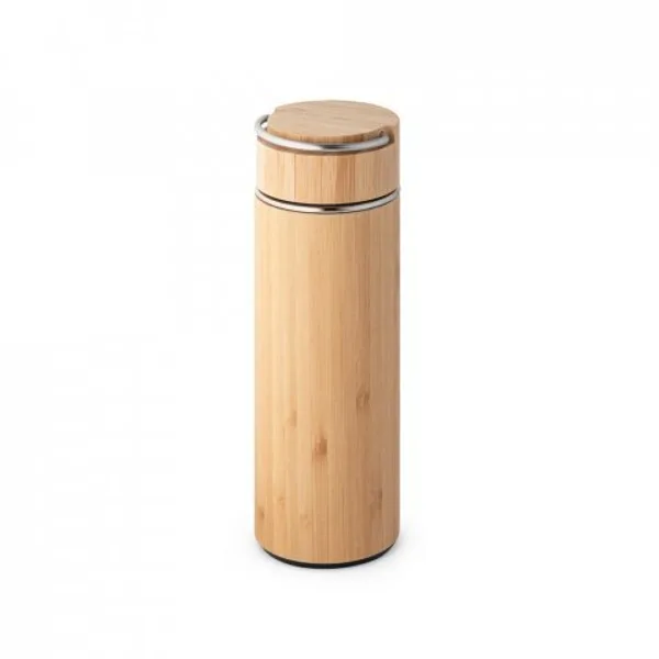 Garrafa térmica em aço inox e bambu, de parede dupla isolada a vácuo (440 mL) (SP-94239) — foto 4 | D.JOB