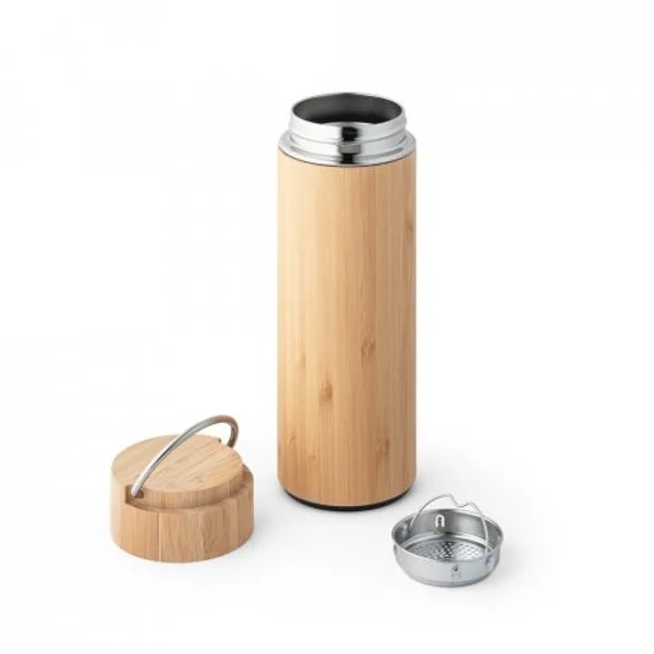 Garrafa térmica em aço inox e bambu, de parede dupla isolada a vácuo (440 mL) (SP-94239) — foto 5 | D.JOB