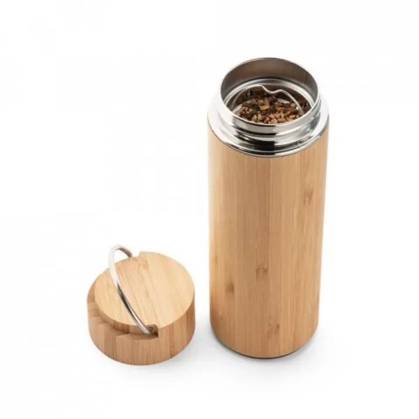 Garrafa térmica em aço inox e bambu, de parede dupla isolada a vácuo (440 mL) (SP-94239) — foto 6 | D.JOB