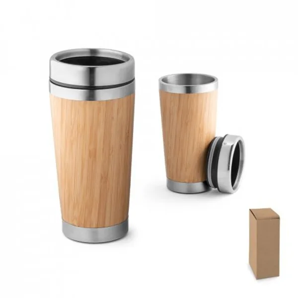 Copo de viagem térmico em aço inox e bambu, de parede dupla isolada a ar (500 mL) (SP-94241) personalizado | D.JOB