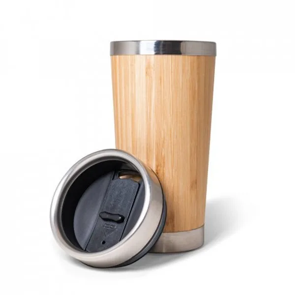 Copo de viagem térmico em aço inox e bambu, de parede dupla isolada a ar (500 mL) (SP-94241) — foto 2 | D.JOB
