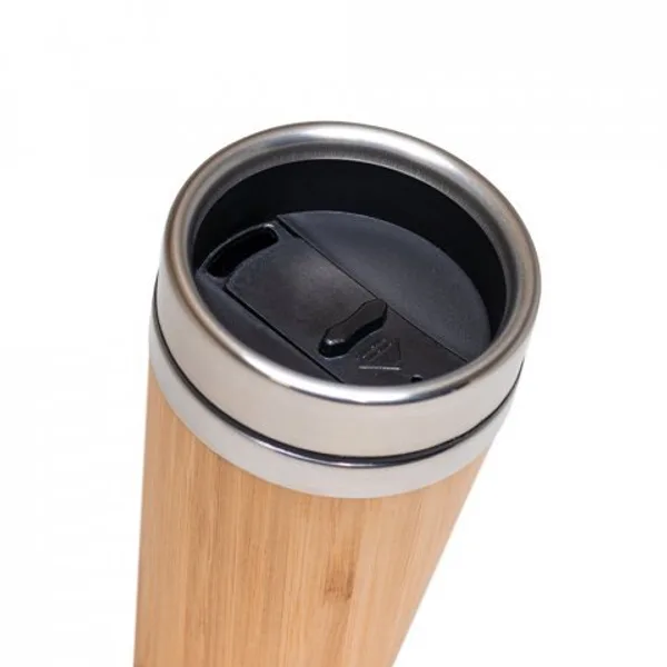 Copo de viagem térmico em aço inox e bambu, de parede dupla isolada a ar (500 mL) (SP-94241) — foto 3 | D.JOB