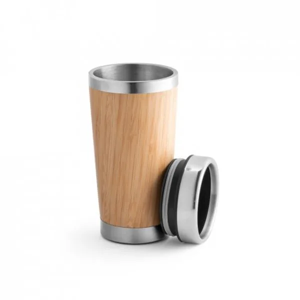 Copo de viagem térmico em aço inox e bambu, de parede dupla isolada a ar (500 mL) (SP-94241) — foto 4 | D.JOB