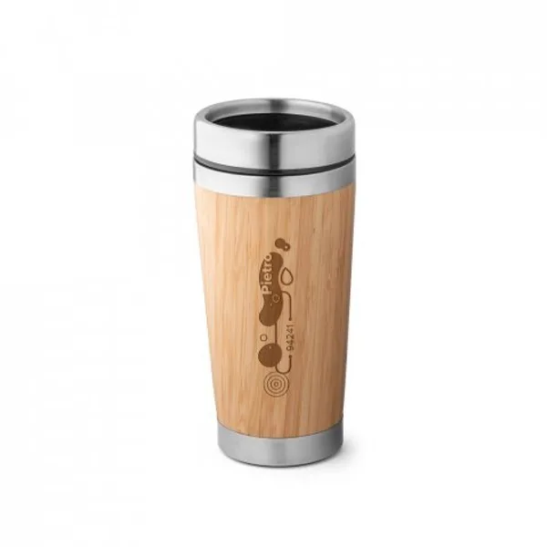 Copo de viagem térmico em aço inox e bambu, de parede dupla isolada a ar (500 mL) (SP-94241) — foto 5 | D.JOB