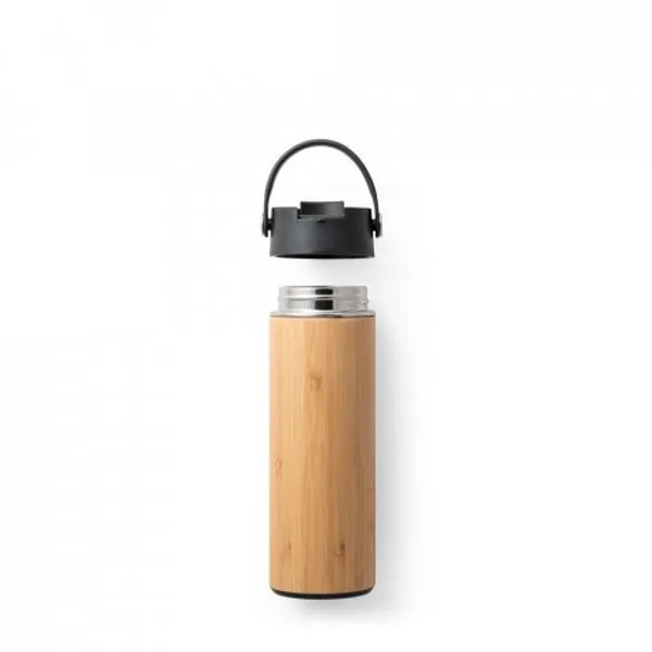Garrafa térmica em aço inox e bambu, de parede dupla isolada a vácuo (440 mL) (SP-94257) — foto 5 | D.JOB