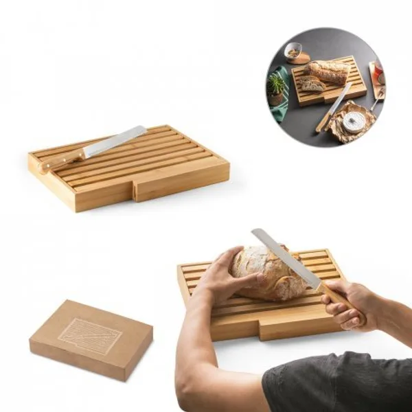 Tábua para pão em bambu com faca em aço inox (SP-94321) personalizado | D.JOB