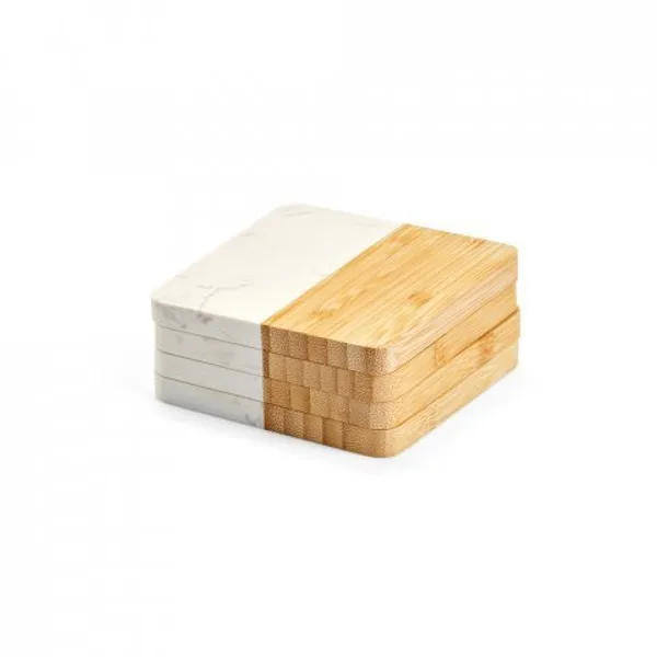 Conjunto de 4 porta copos em mármore e bambu em formato quadrado (SP-94338) — foto 7 | D.JOB