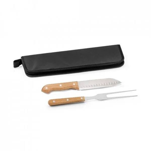 Kit churrasco com estojo em 210D com 2 utensílios em aço inox e cabos em madeira (SP-94365) — foto 3 | D.JOB