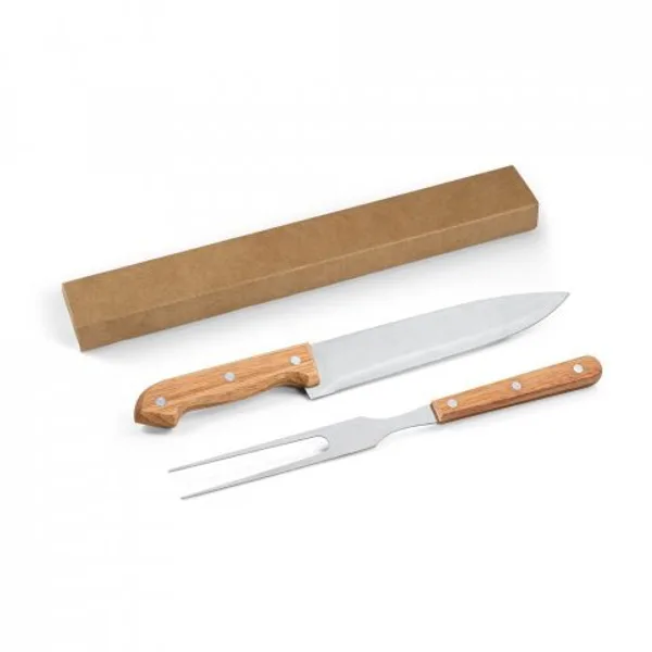 Kit churrasco em caixa presente de papel kraft reciclado com 2 utensílios em aço inox e bambu (SP-94399) personalizado | D.JOB