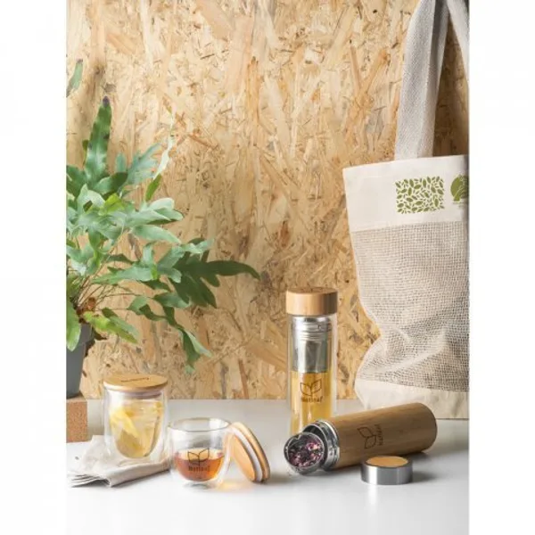 Garrafa térmica em aço inox 90% reciclado e bambu, de parede dupla isolada a vácuo (430 mL) (SP-94683) — foto 3 | D.JOB