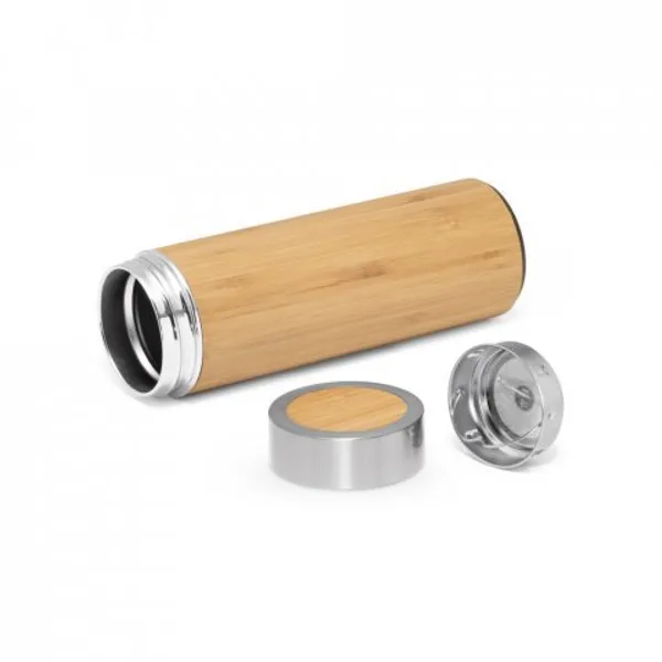 Garrafa térmica em aço inox 90% reciclado e bambu, de parede dupla isolada a vácuo (430 mL) (SP-94683) — foto 5 | D.JOB