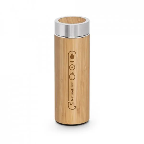 Garrafa térmica em aço inox 90% reciclado e bambu, de parede dupla isolada a vácuo (430 mL) (SP-94683) — foto 6 | D.JOB