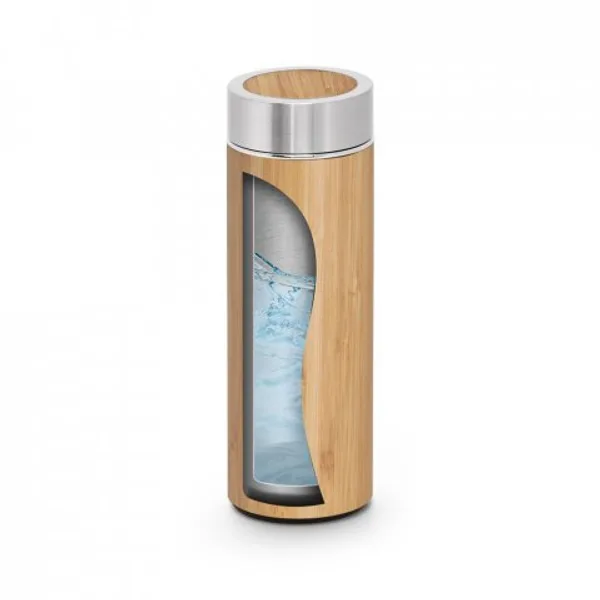 Garrafa térmica em aço inox 90% reciclado e bambu, de parede dupla isolada a vácuo (430 mL) (SP-94683) — foto 10 | D.JOB