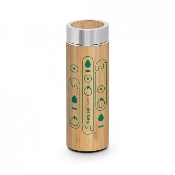 Garrafa térmica em aço inox 90% reciclado e bambu, de parede dupla isolada a vácuo (430 mL) (SP-94683) — foto 11 | D.JOB