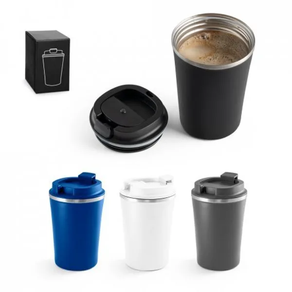 Copo de viagem térmico em aço inox e PP, de parede dupla isolada a vácuo (470 mL) (SP-94772) personalizado | D.JOB