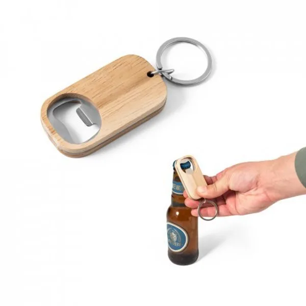 Chaveiro em aço inox e bambu com abridor de garrafas (SP-95081) personalizado | D.JOB