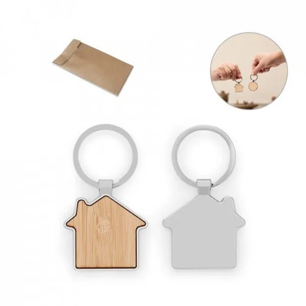 Chaveiro em ferro com formato de casa em zinco e bambu (SP-95117) personalizado | D.JOB