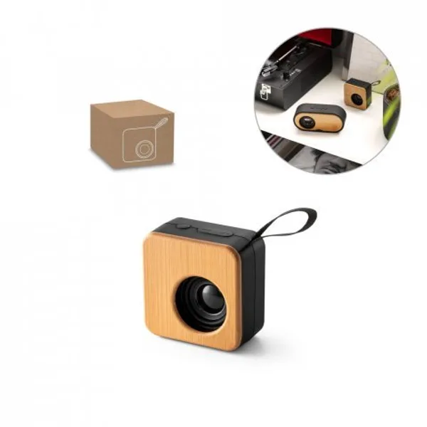 Caixa de som portátil com autonomia de 4h (500 mAh), em bambu e ABS 100% reciclado (SP-97098) personalizado | D.JOB