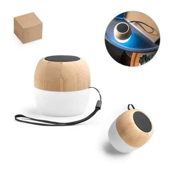 Caixa de som portátil com microfone e autonomia de 2h (300 mAh), em bambu e PP (SP-97124) personalizado | D.JOB