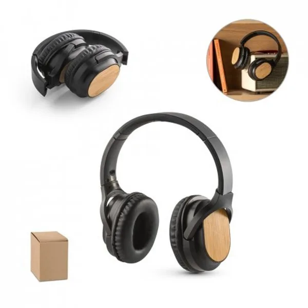 Fone de ouvido wireless com autonomia de 5h (400 mAh), em bambu e ABS (SP-97126) personalizado | D.JOB
