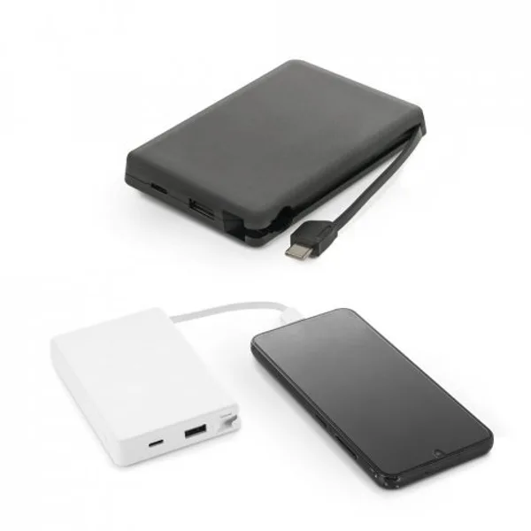 Bateria portátil com cabo integrado, em ABS 100% reciclado (10.000 mAh) (SP-97147) personalizado | D.JOB