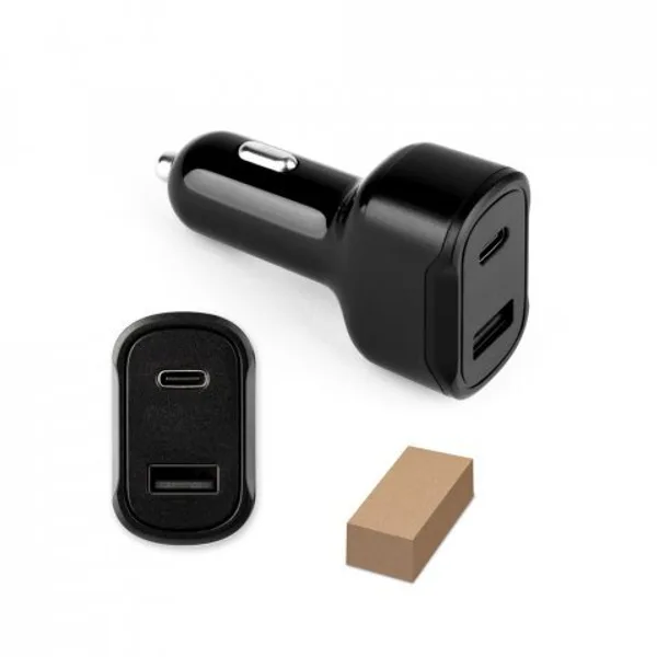Adaptador de isqueiro com porta USB-A 18W e USB-C 20W em ABS 100% reciclado (SP-97189) personalizado | D.JOB