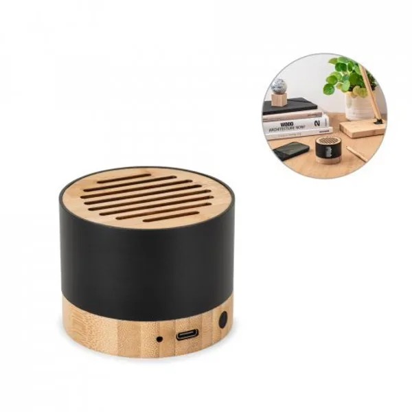 Caixa de som portátil em alumínio 100% reciclado e bambu, com 3h de autonomia (SP-97217) personalizado | D.JOB