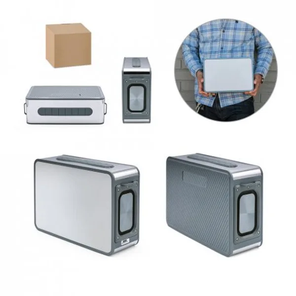 Caixa de som com microfone e autonomia de 7h (5.200 mAh), em ABS 100% reciclado (SP-97440) personalizado | D.JOB