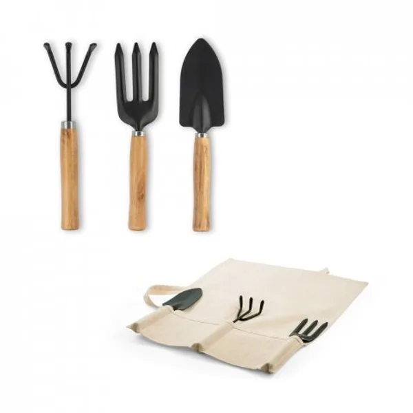 Conjunto de jardinagem com 3 ferramentas em metal e madeira de eucalipto (SP-98129) personalizado | D.JOB